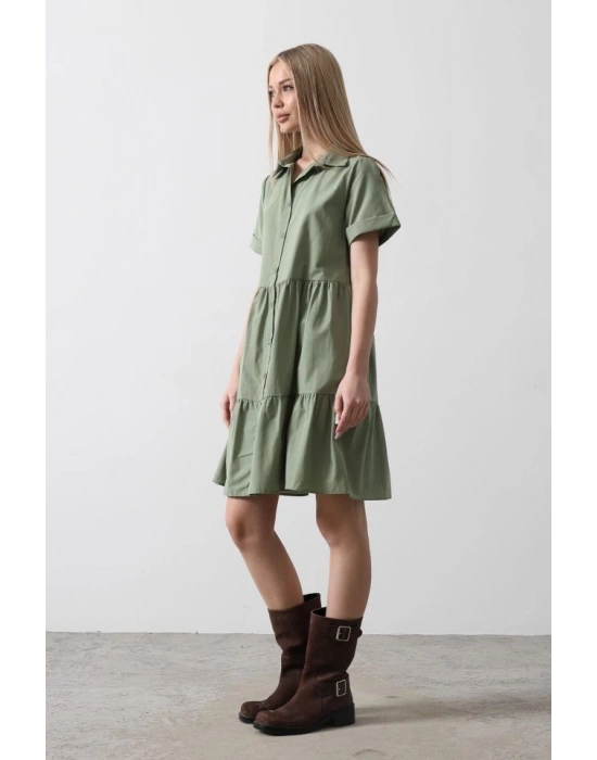 Kısa Kol Düğmeli Elbise  Haki