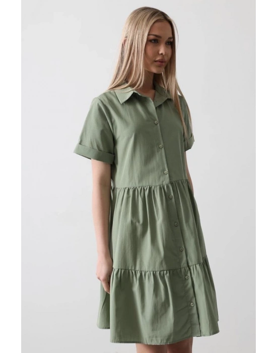 Kısa Kol Düğmeli Elbise  Haki