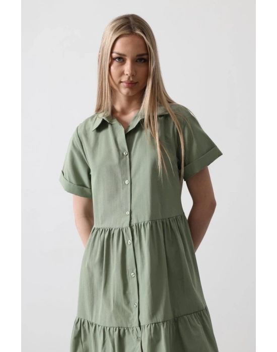 Kısa Kol Düğmeli Elbise  Haki