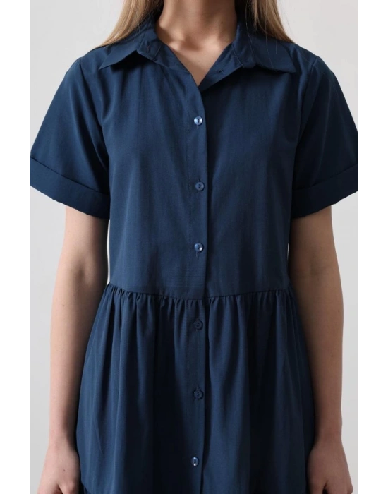 Kısa Kol Düğmeli Elbise  İndigo