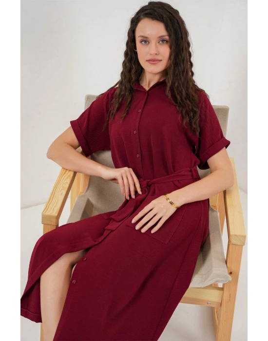 Kısa Kol Elbise 2214  Bordo