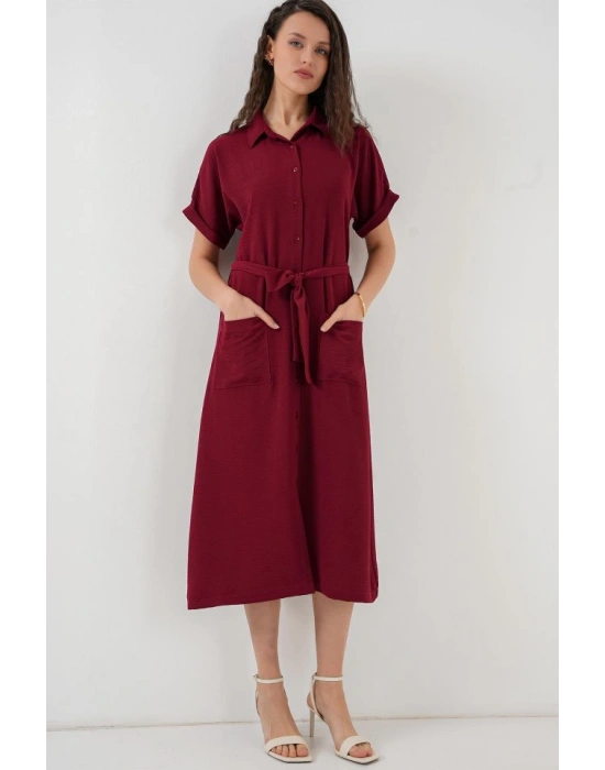 Kısa Kol Elbise 2214  Bordo