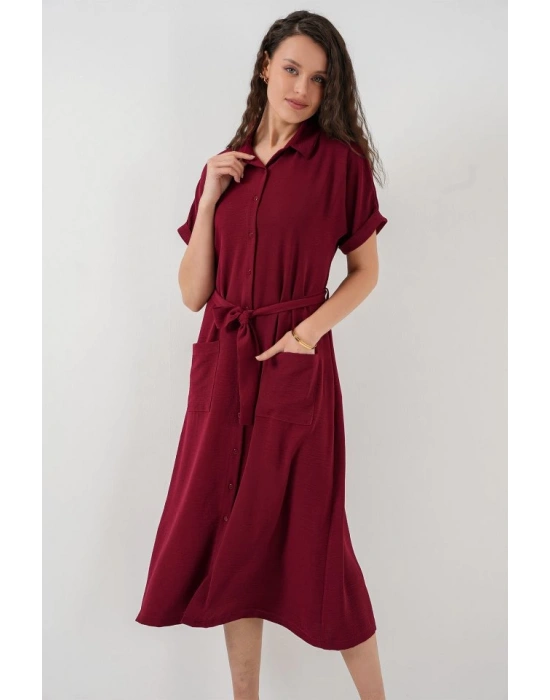 Kısa Kol Elbise 2214  Bordo