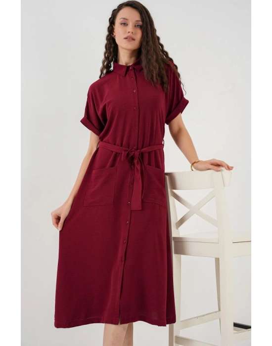 Kısa Kol Elbise 2214  Bordo