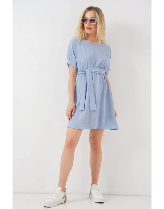Kısa Kol Mini Ayrobin Elbise 2572  Mavi
