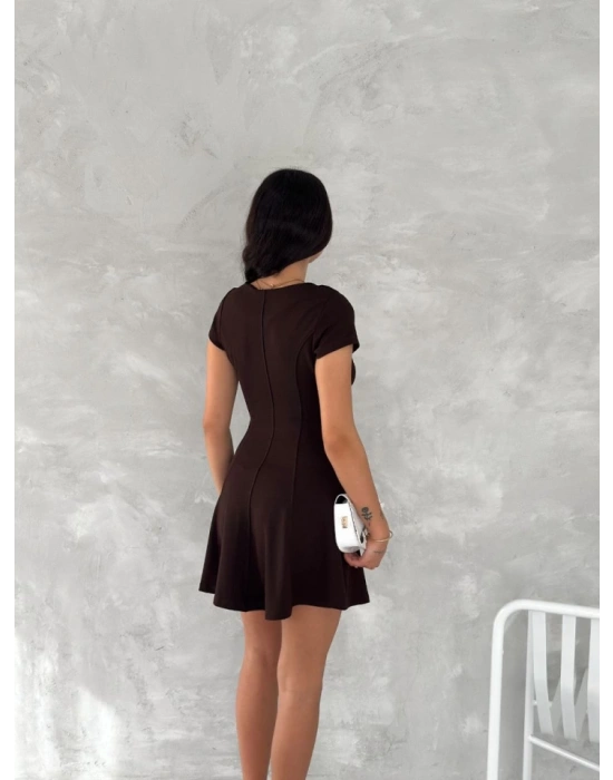 Kısa Kollu ini Elbise  Kahverengi