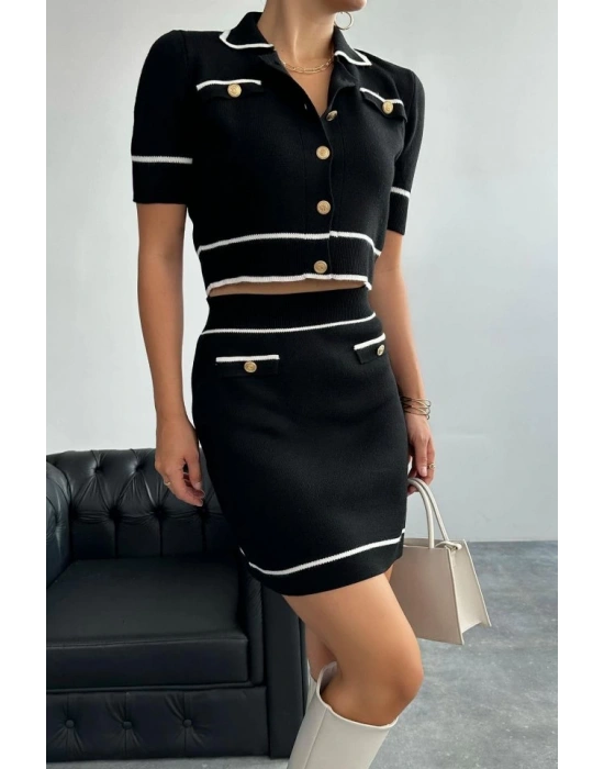 Kısa Triko Etekli Takım  SiyahKrem