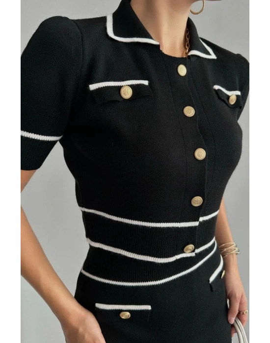 Kısa Triko Etekli Takım  SiyahKrem