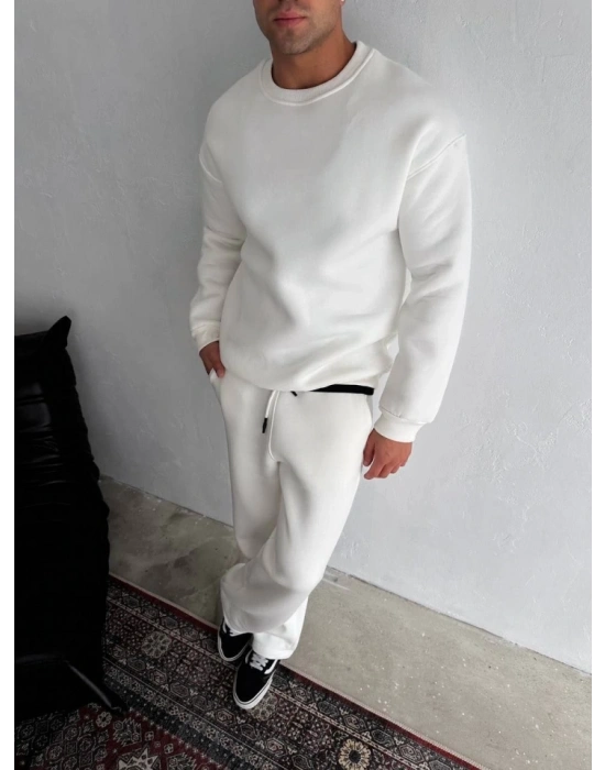 Kışlık Bisiklet Yaka Basic Eşofman Takım  Beyaz
