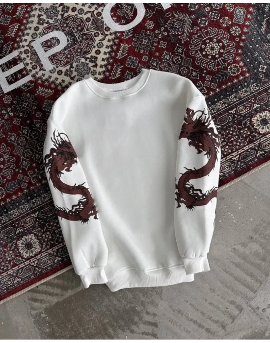 Kışlık Bisiklet Yaka Baskılı weathirt  Beyaz