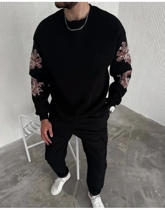 Kışlık Bisiklet Yaka Baskılı weathirt  iyah