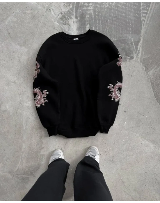 Kışlık Bisiklet Yaka Baskılı weathirt  iyah