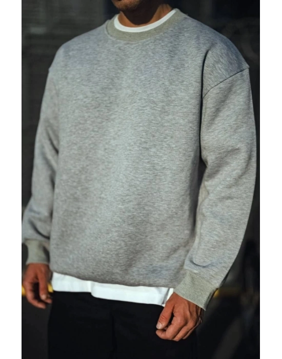 Kışlık Bisiklet Yaka Üç İplik Basic weathirt  Gri