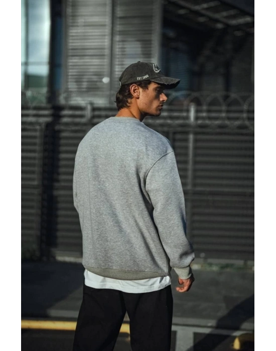 Kışlık Bisiklet Yaka Üç İplik Basic weathirt  Gri