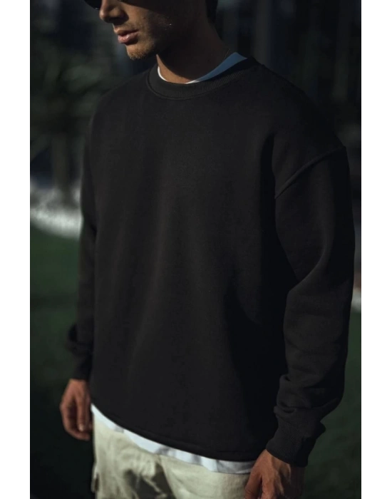 Kışlık Bisiklet Yaka Üç İplik Basic weathirt  iyah