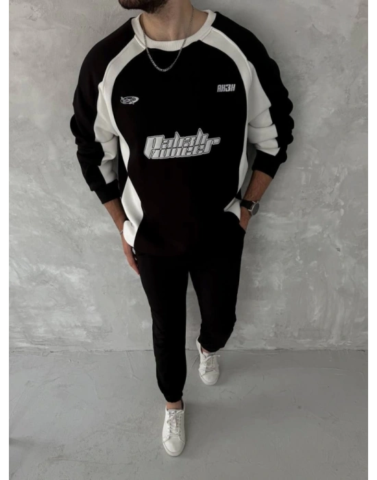 Kışlık Nakış İşlemeli Bisiklet Yaka Parçalı weathirt  iyah