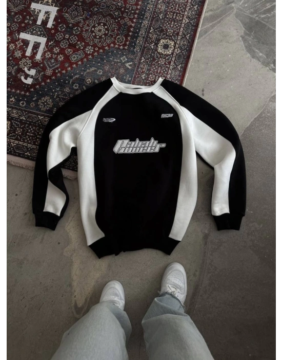 Kışlık Nakış İşlemeli Bisiklet Yaka Parçalı weathirt  iyah