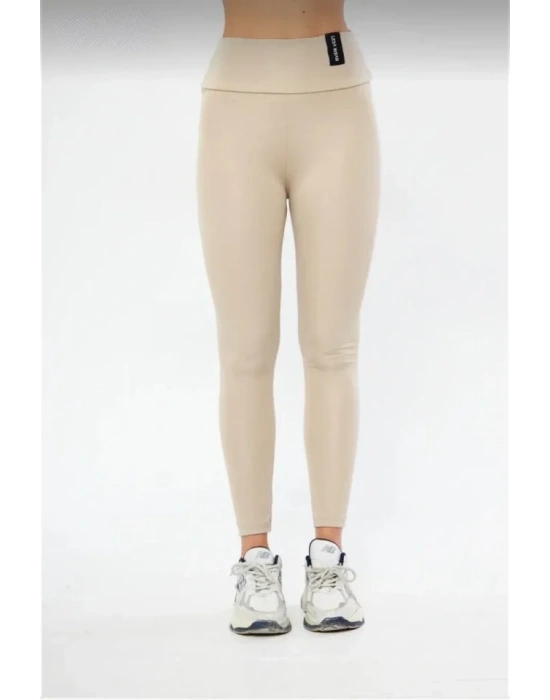 Kışlık Yüksek Bel Toparlayicı Ve ıkılaştırıcı Likralı Şardonlu Tayt  Bej