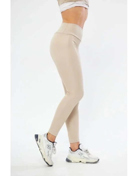 Kışlık Yüksek Bel Toparlayicı Ve ıkılaştırıcı Likralı Şardonlu Tayt  Bej