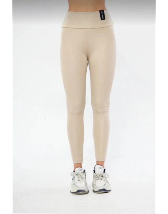 Kışlık Yüksek Bel Toparlayicı Ve Sıkılaştırıcı Likralı Şardonlu Tayt  Bej