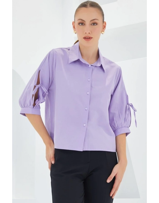 Kol Detaylı Lila Crop Gömlek 20246