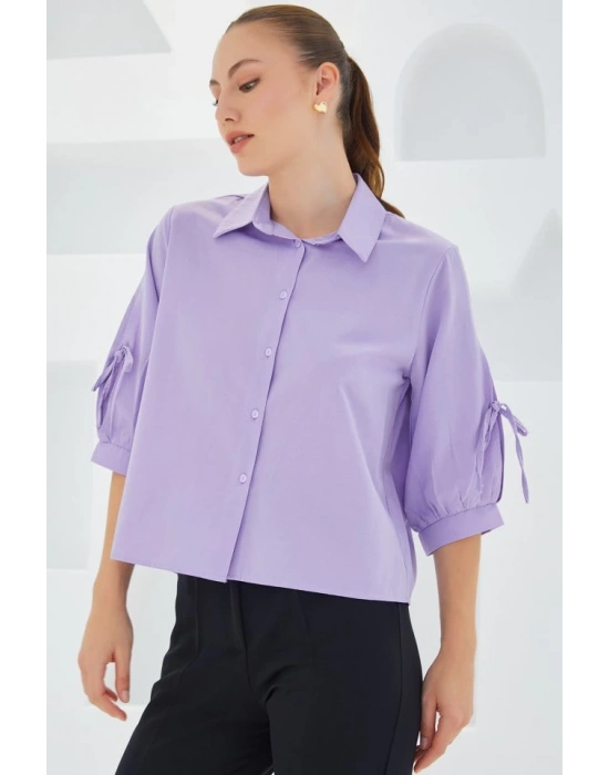 Kol Detaylı Lila Crop Gömlek 20246