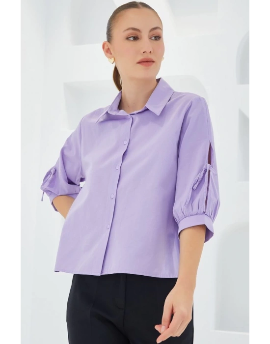 Kol Detaylı Lila Crop Gömlek 20246