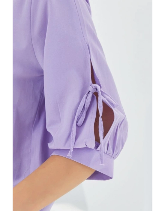 Kol Detaylı Lila Crop Gömlek 20246