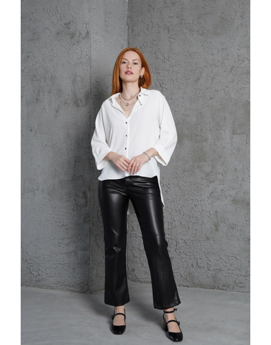 Kol Katlama Detaylı Beyaz Gömlek