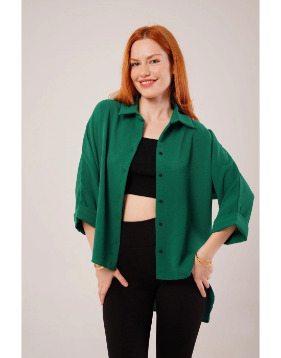 Kol Katlama Detaylı Zümrüt Yeşili Gömlek