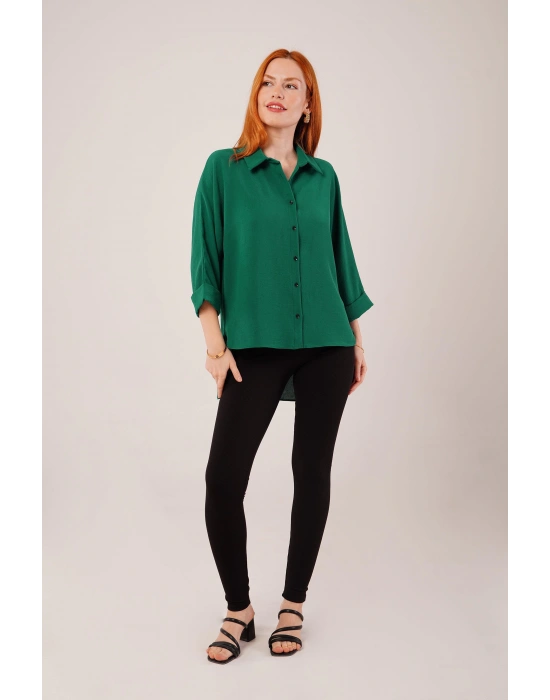 Kol Katlama Detaylı Zümrüt Yeşili Gömlek