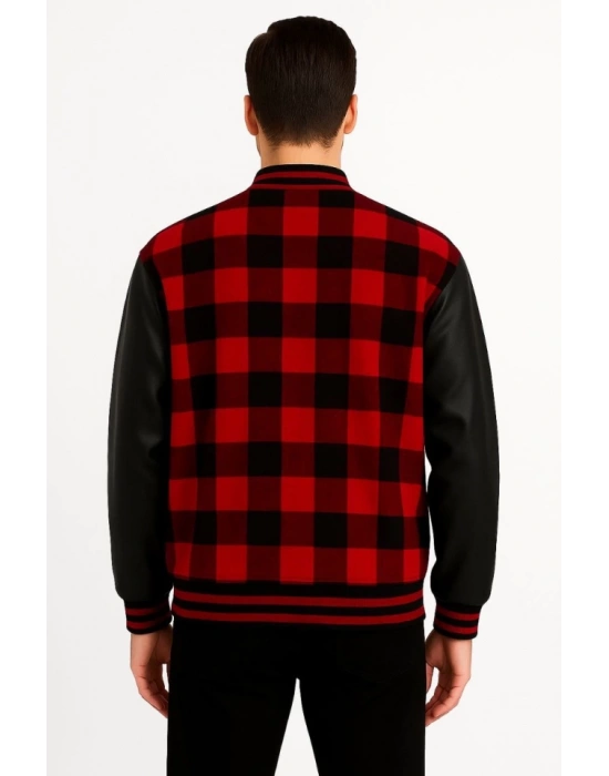 Kolları uni Deri Içi Astarlı Oduncu Kolej Içi Ceket  Bordo