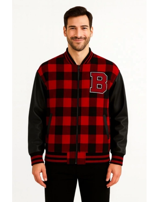 Kolları uni Deri Içi Astarlı Oduncu Kolej Içi Ceket  Bordo