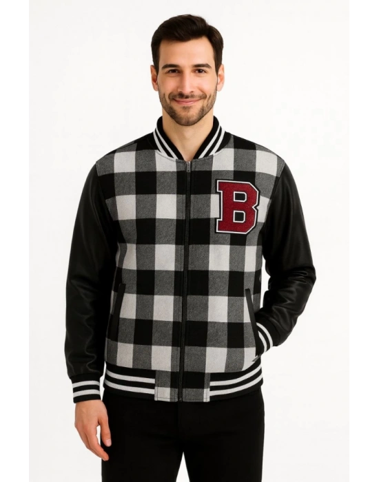 Kolları uni Deri Içi Astarlı Oduncu Kolej Içi Ceket  Gri