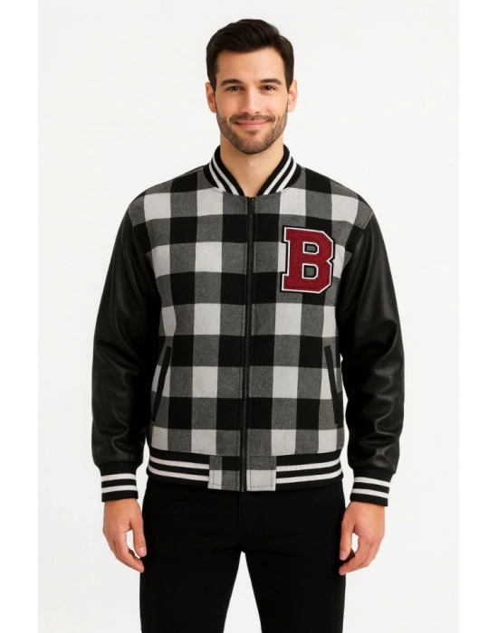 Kolları uni Deri Içi Astarlı Oduncu Kolej Içi Ceket  Gri