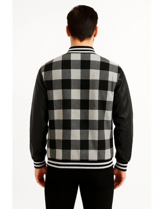 Kolları uni Deri Içi Astarlı Oduncu Kolej Içi Ceket  Gri