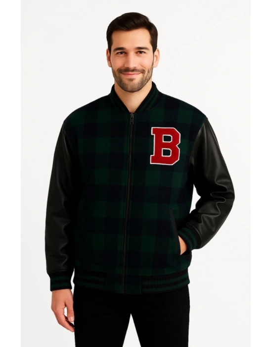 Kolları uni Deri Içi Astarlı Oduncu Kolej Içi Ceket  Haki