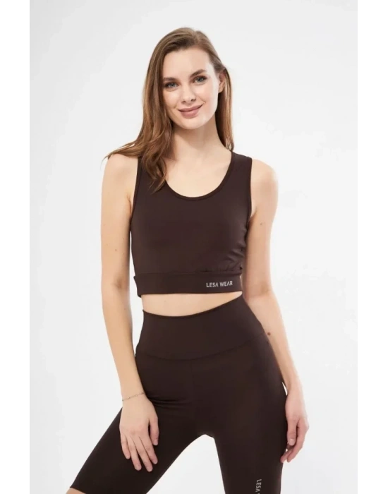 Kolsuz porcu Baskılı Crop  Kahve