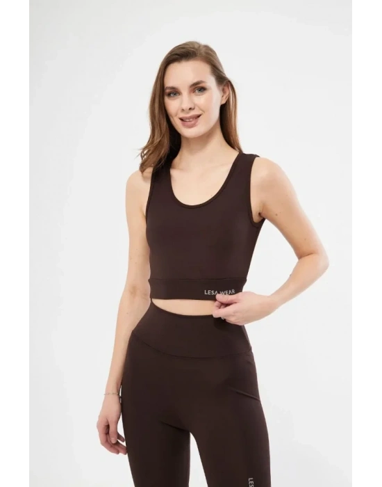 Kolsuz porcu Baskılı Crop  Kahve