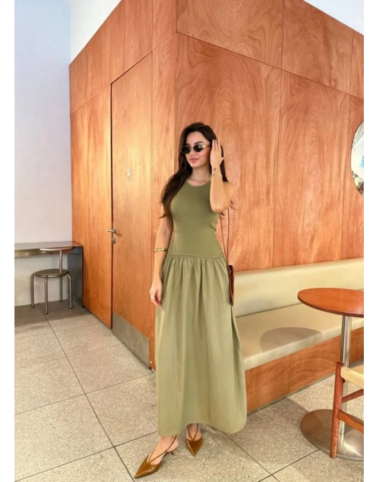 Kolsuz Uzun Elbise  Haki