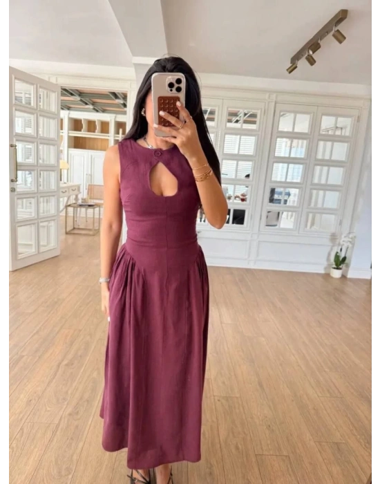 Kolsuz Uzun Kabardin Elbise  Bordo