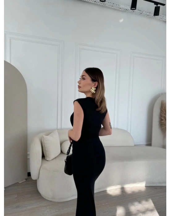 Kolsuz Uzun Likralı Elbise  iyah