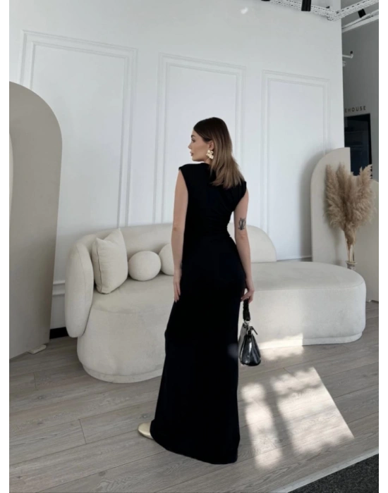 Kolsuz Uzun Likralı Elbise  iyah