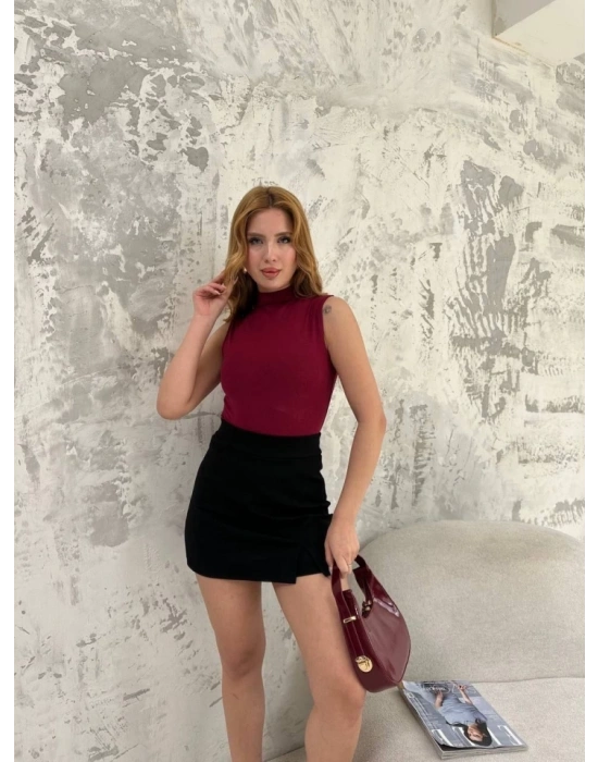 Kolsuz Yarım Bağazlı Badi Bluz  Bordo