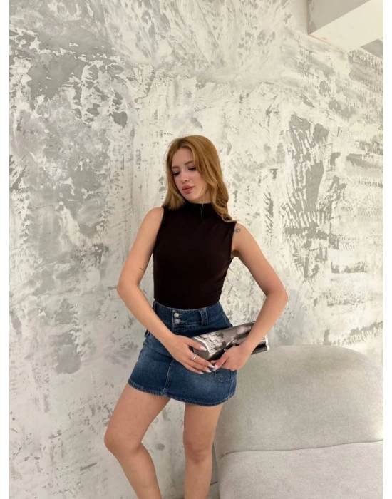 Kolsuz Yarım Bağazlı Badi Bluz  iyah