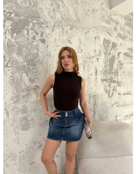 Kolsuz Yarım Bağazlı Badi Bluz  iyah