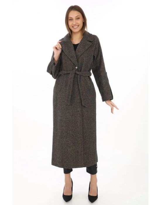 Kolu Apoletli Astarlı Kaşmir Kaşe Kaban  Füme