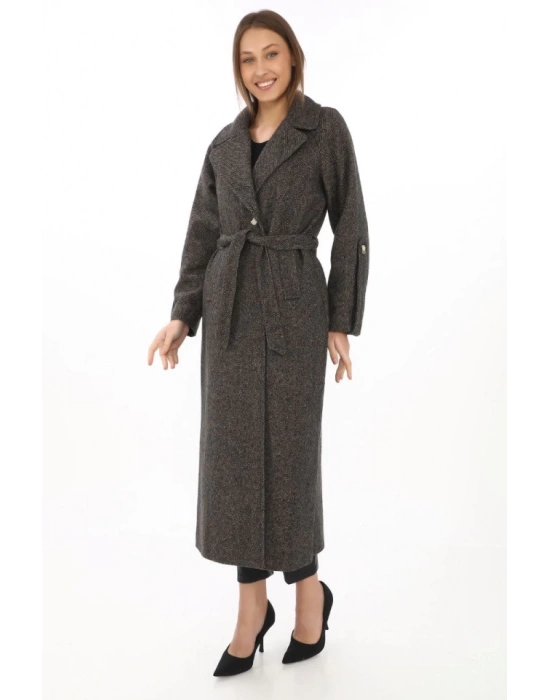 Kolu Apoletli Astarlı Kaşmir Kaşe Kaban  Füme