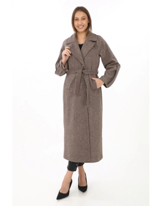 Kolu Apoletli Astarlı Kaşmir Kaşe Kaban  Vizon