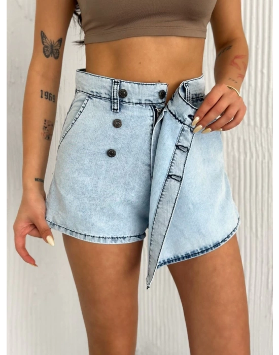 Kot Jeans Kesimetrik Kesim Cepli Şortlu Etek  Gri